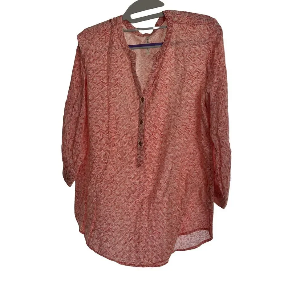 Grand & Greene V-Neck and ButtonTunic Size Large Orange and White EUC